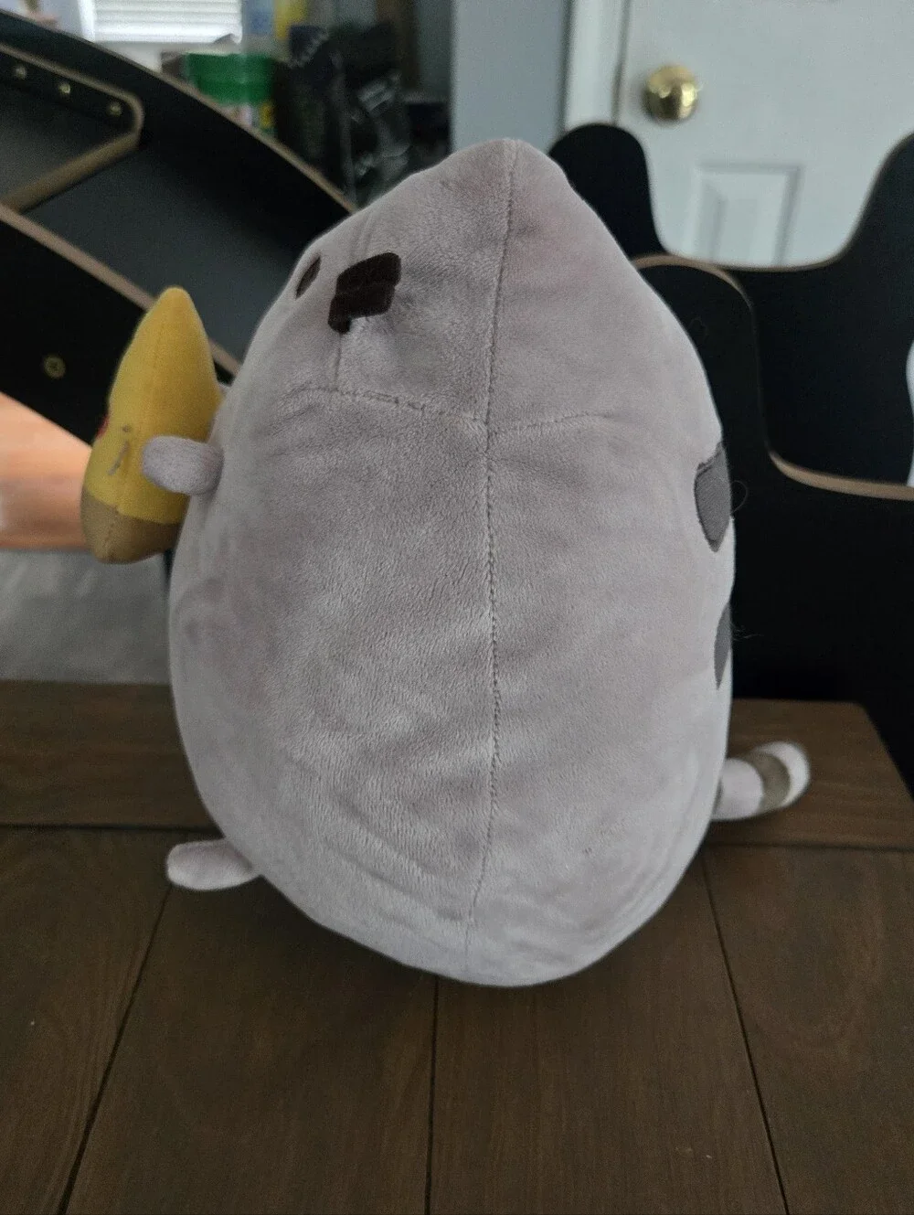Pusheen Gray Plush Cat Holding Yellow Pizza Slice